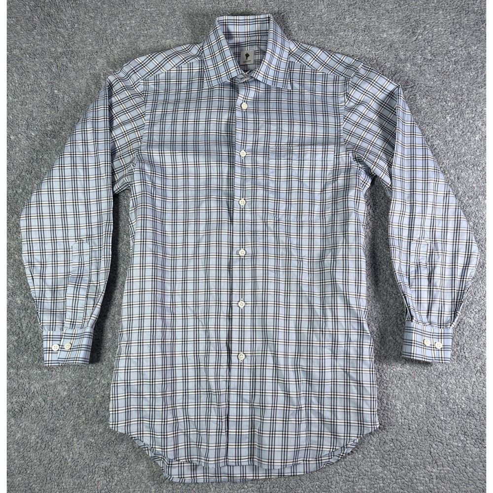 Lorenzini Made‎ In Italy Mens Blue Plaid Button Up Shirt Long Sleeve 100% Cotton